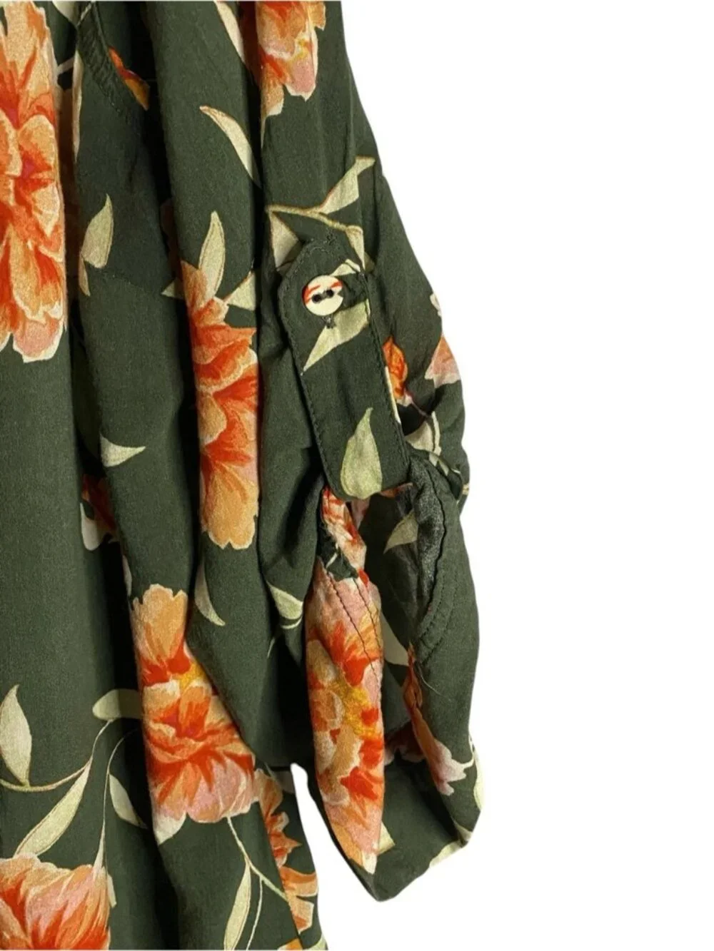 Torrid Women's Dark Green Floral Orange Blooms Henley Blouse - Picture 4 of 8
